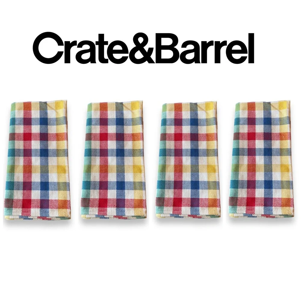 Crate & Barrel Vintage Retro Bright Primary Colors Checkered Napkins